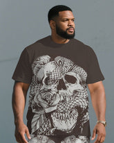 Men's Plus Size Chocolate Skull Rose Print Short Sleeve T-Shirt Shorts Suit